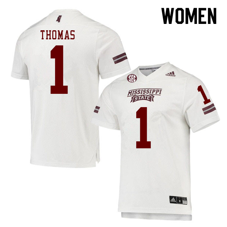Women #1 Zavion Thomas Mississippi State Bulldogs College Football Jerseys Stitched Sale-White